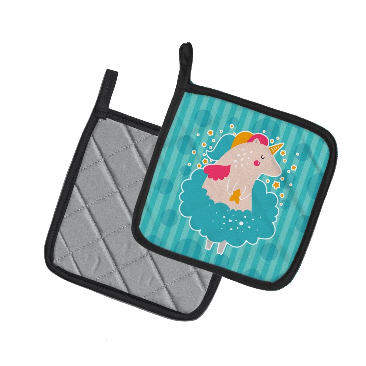 Unicorn Ballerina Pot Holder Set of 2 Heat Resistant Quilted Hot Pads 7.5 x 7.5 Inch, Insulated Kitchen Trivets for Cooking & Baking