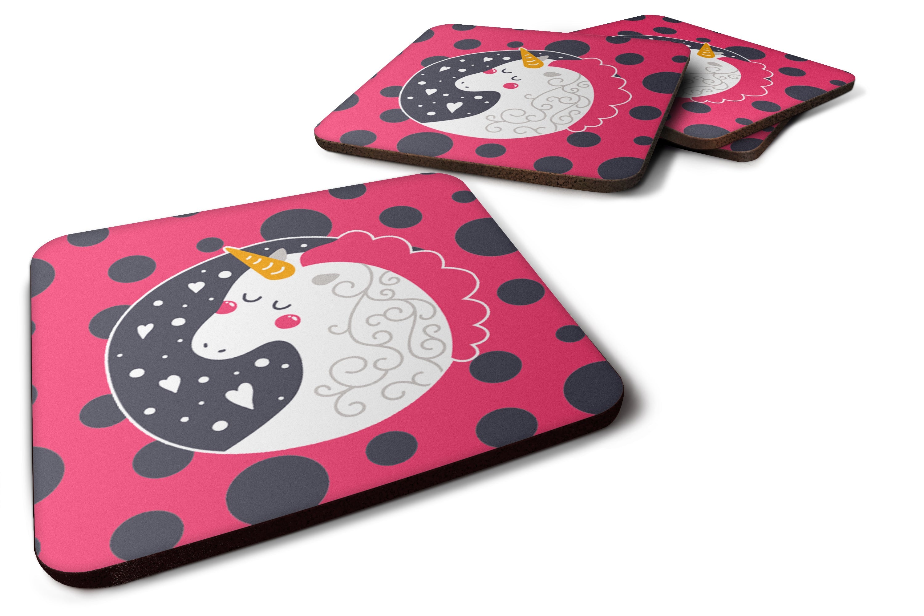 Unicorn Pink Polkadots Foam Coasters Set of 4 Cup Coasters for Indoor Outdoor, Tabletop Protection, Anti Slip, Mouse pad Material