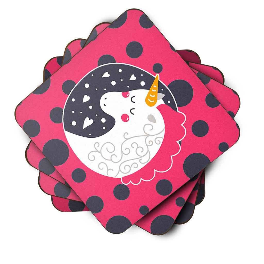 Unicorn Pink Polkadots Foam Coasters Set of 4 Cup Coasters for Indoor Outdoor, Tabletop Protection, Anti Slip, Mouse pad Material