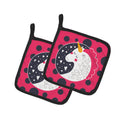 Unicorn Pink Polkadots Pot Holder Set of 2 Heat Resistant Quilted Hot Pads 7.5 x 7.5 Inch, Insulated Kitchen Trivets for Cooking & Baking