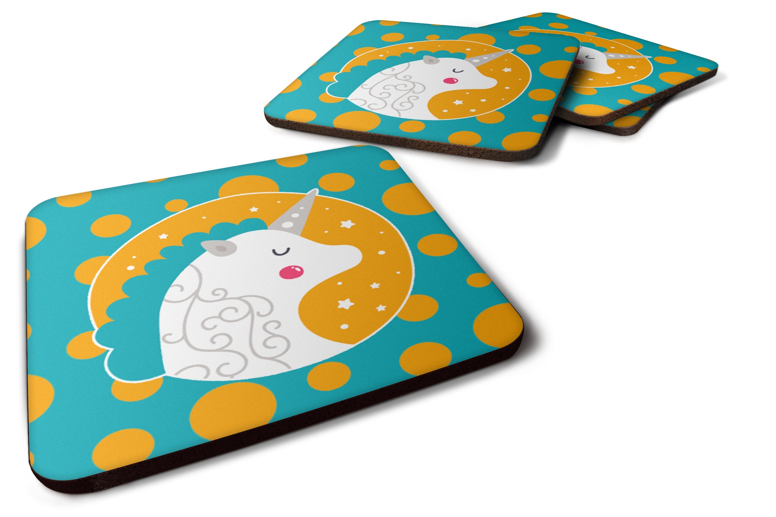 Unicorn Orange Polkadots Foam Coasters Set of 4 Cup Coasters for Indoor Outdoor, Tabletop Protection, Anti Slip, Mouse pad Material