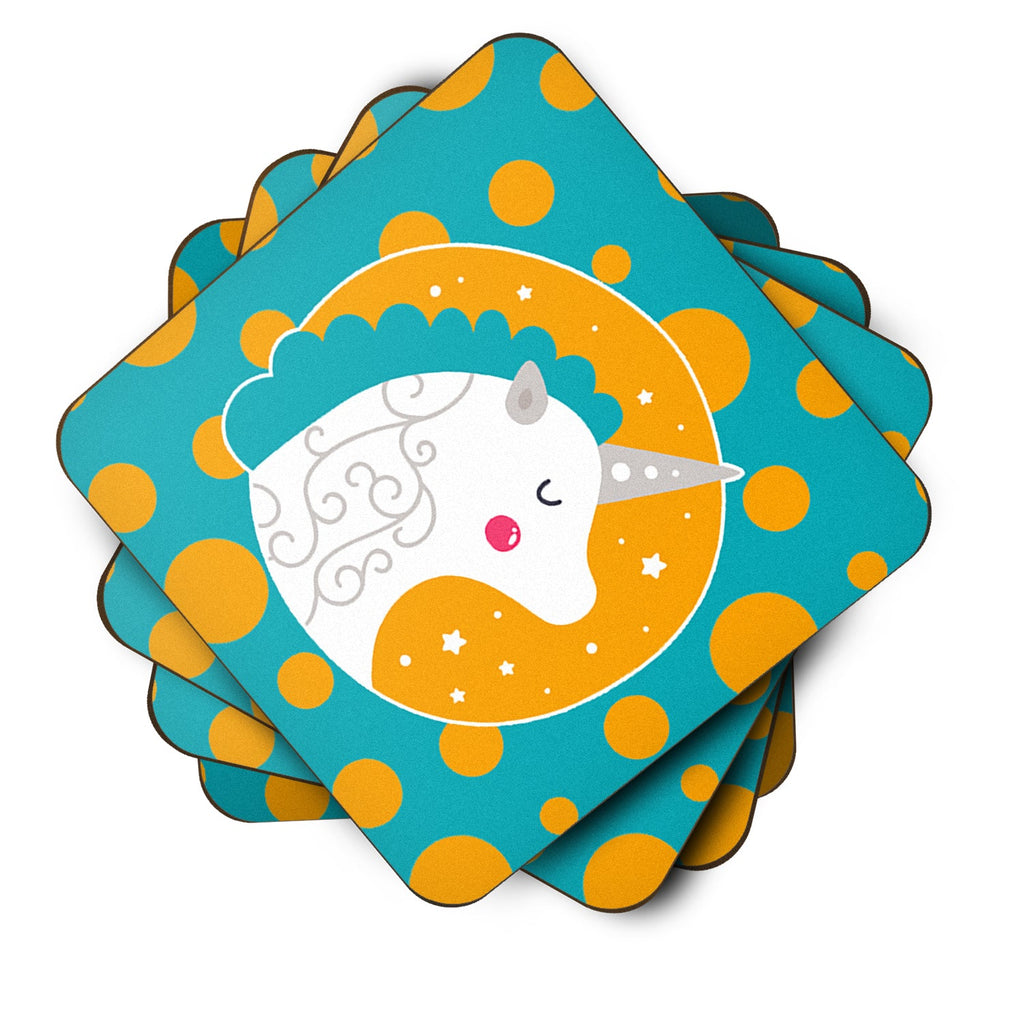 Unicorn Orange Polkadots Foam Coasters Set of 4 Cup Coasters for Indoor Outdoor, Tabletop Protection, Anti Slip, Mouse pad Material