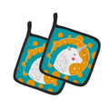 Unicorn Orange Polkadots Pot Holder Set of 2 Heat Resistant Quilted Hot Pads 7.5 x 7.5 Inch, Insulated Kitchen Trivets for Cooking & Baking