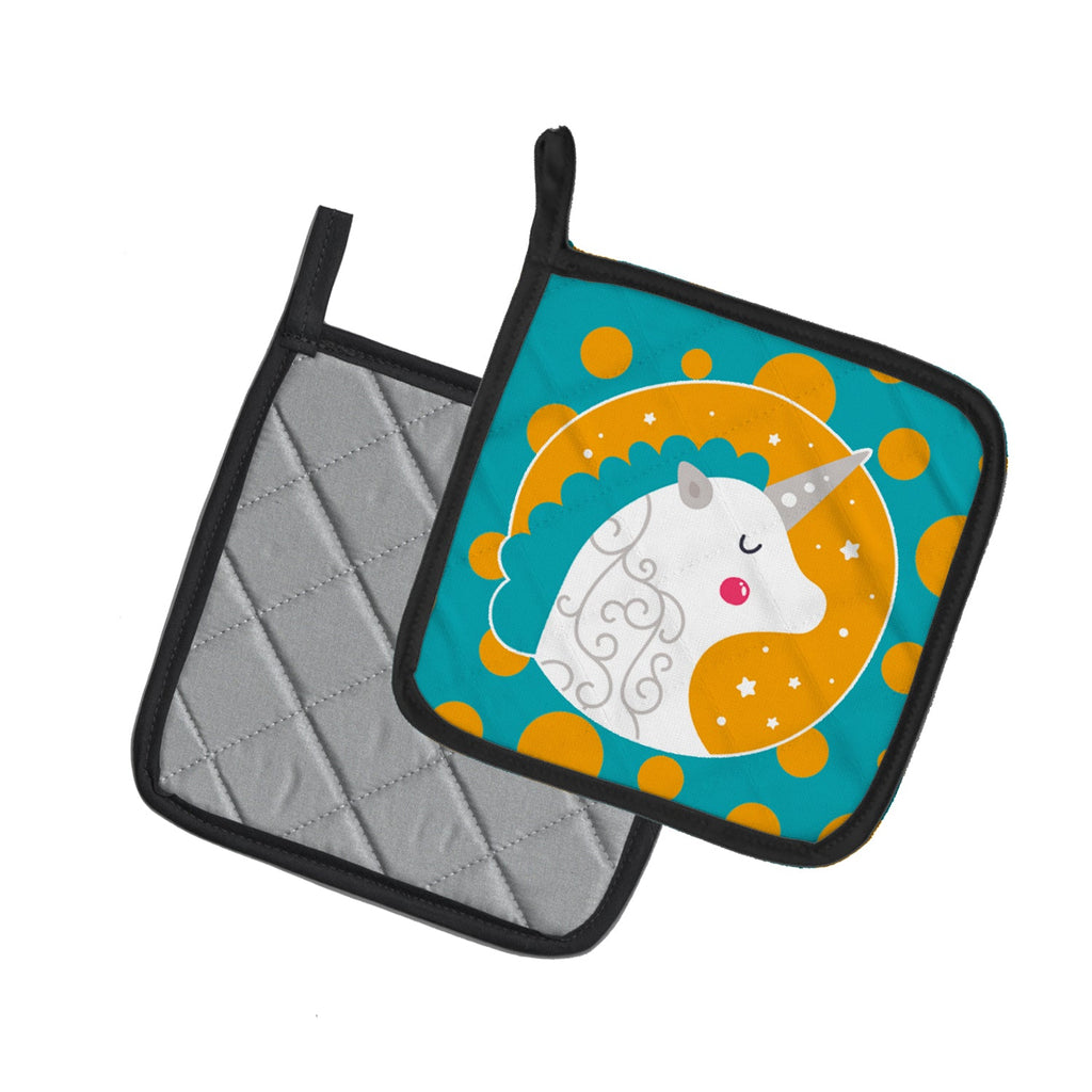 Unicorn Orange Polkadots Pot Holder Set of 2 Heat Resistant Quilted Hot Pads 7.5 x 7.5 Inch, Insulated Kitchen Trivets for Cooking & Baking