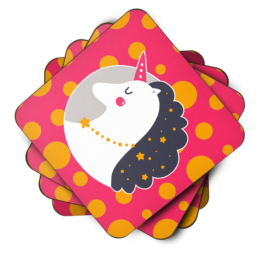 Unicorn Orange Polkadots Foam Coasters Set of 4 Cup Coasters for Indoor Outdoor, Tabletop Protection, Anti Slip, Mouse pad Material