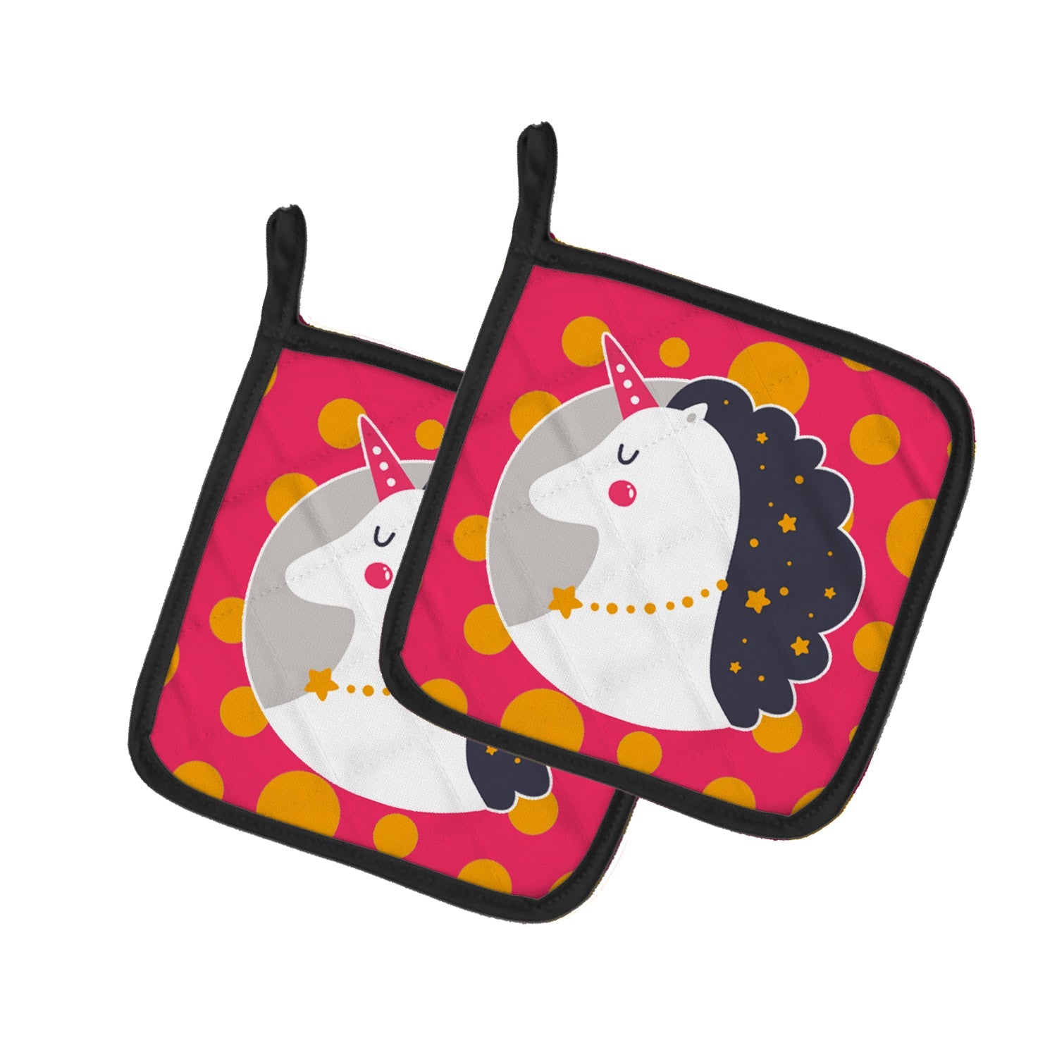 Unicorn Orange Polkadots Pot Holder Set of 2 Heat Resistant Quilted Hot Pads 7.5 x 7.5 Inch, Insulated Kitchen Trivets for Cooking & Baking