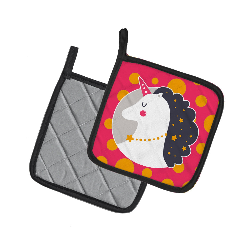 Unicorn Orange Polkadots Pot Holder Set of 2 Heat Resistant Quilted Hot Pads 7.5 x 7.5 Inch, Insulated Kitchen Trivets for Cooking & Baking
