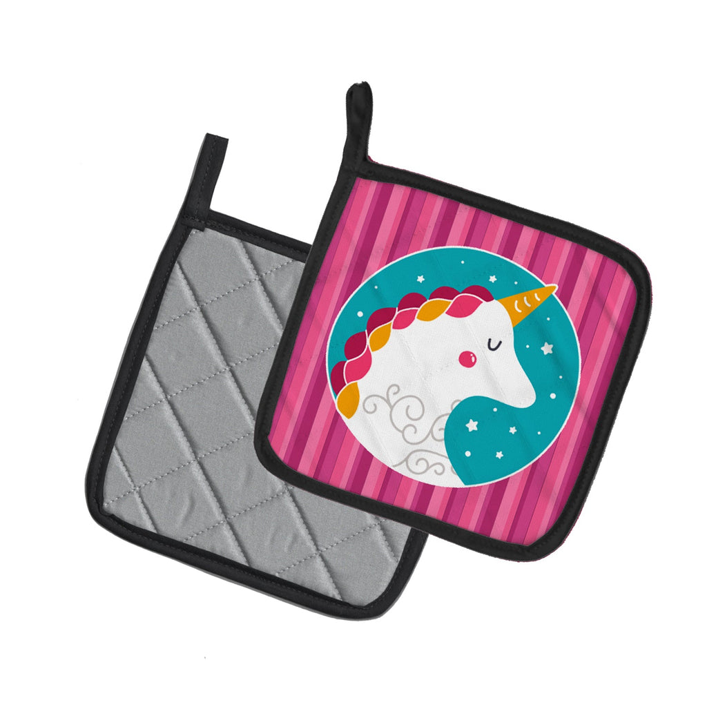 Unicorn Pink Stripes Pot Holder Set of 2 Heat Resistant Quilted Hot Pads 7.5 x 7.5 Inch, Insulated Kitchen Trivets for Cooking & Baking