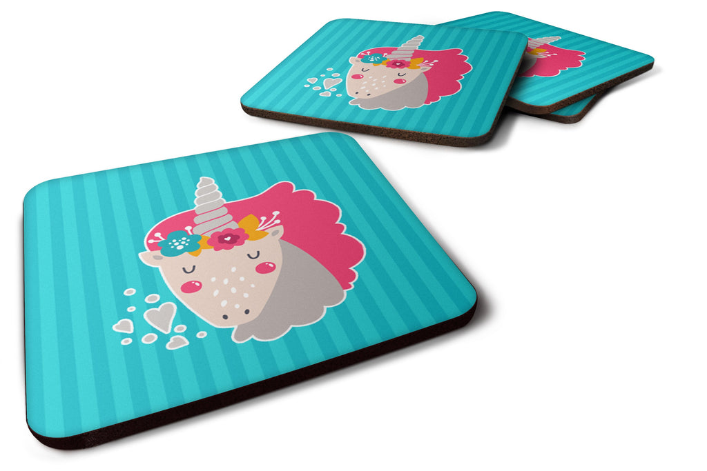 Unicorn Blue Stripes Foam Coasters Set of 4 Cup Coasters for Indoor Outdoor, Tabletop Protection, Anti Slip, Mouse pad Material
