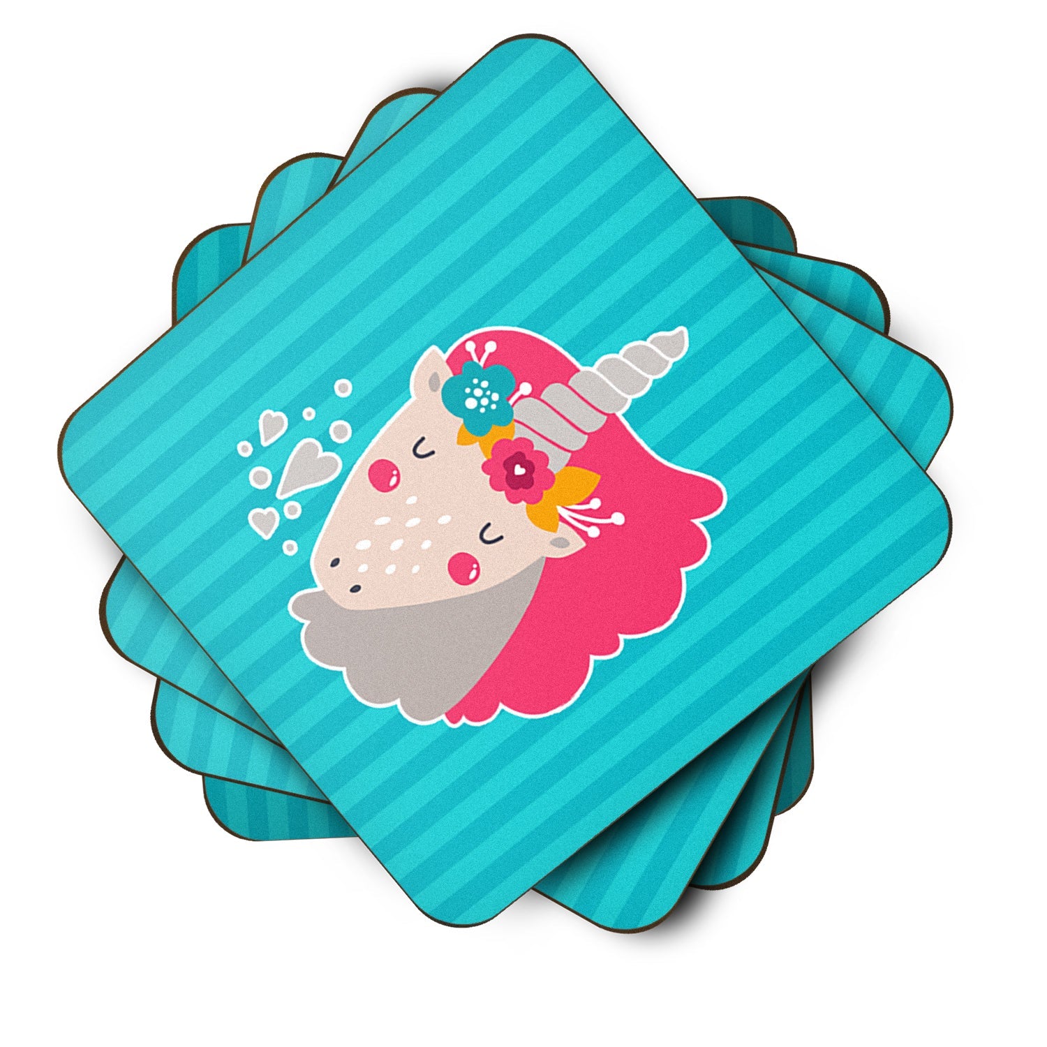 Unicorn Blue Stripes Foam Coasters Set of 4 Cup Coasters for Indoor Outdoor, Tabletop Protection, Anti Slip, Mouse pad Material