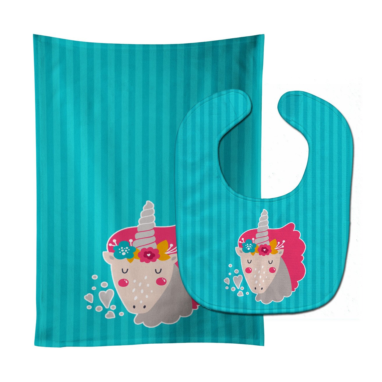 Unicorn Blue Stripes Baby Bib & Burp Cloth Easy-Clean Baby Bib Baby Feeding Accessory Baby Mealtime Essential