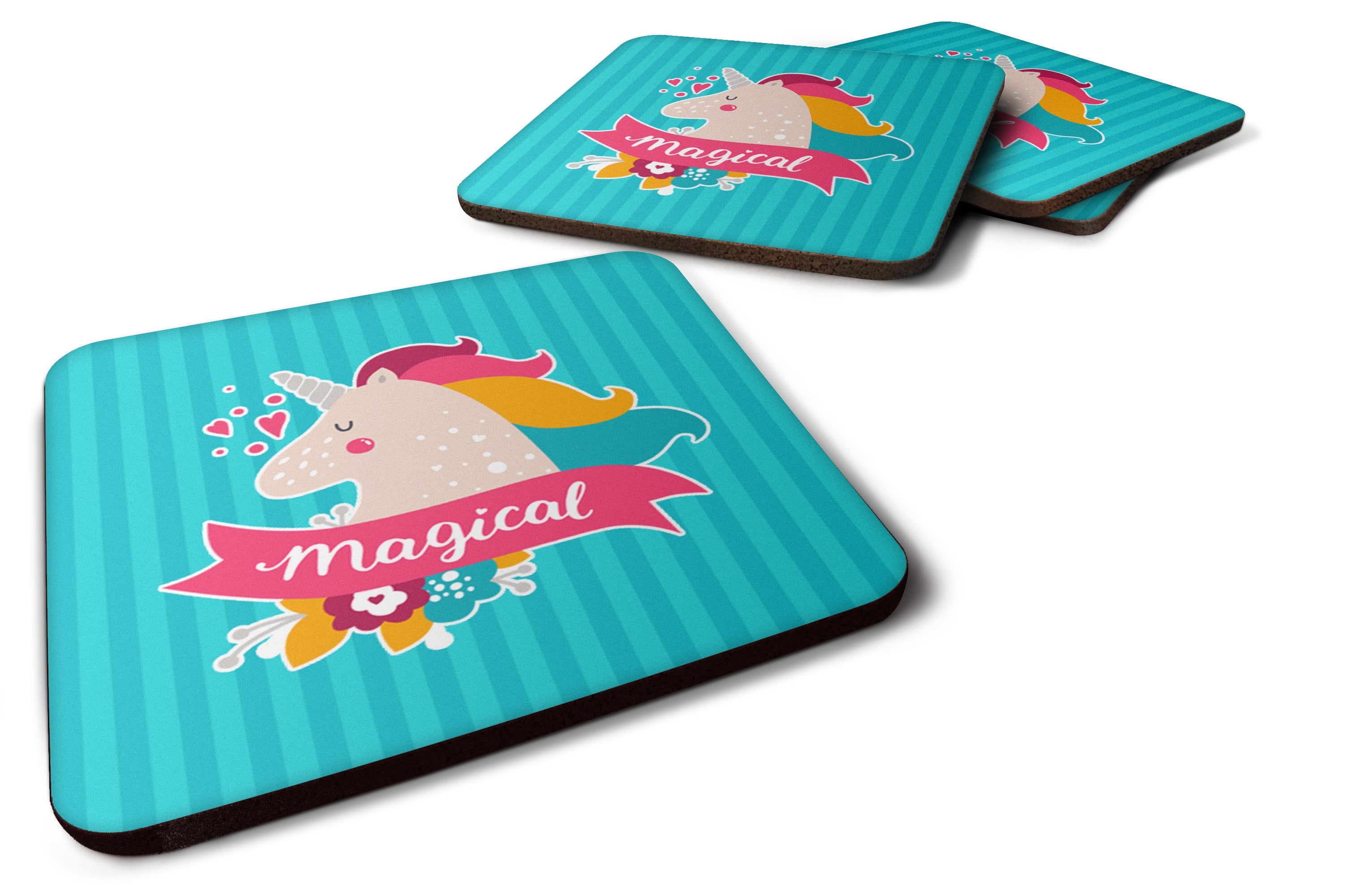Unicorn Magical Foam Coasters Set of 4 Cup Coasters for Indoor Outdoor, Tabletop Protection, Anti Slip, Mouse pad Material
