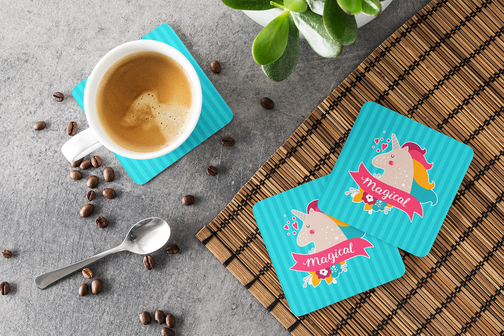 Unicorn Magical Foam Coasters Set of 4 Cup Coasters for Indoor Outdoor, Tabletop Protection, Anti Slip, Mouse pad Material