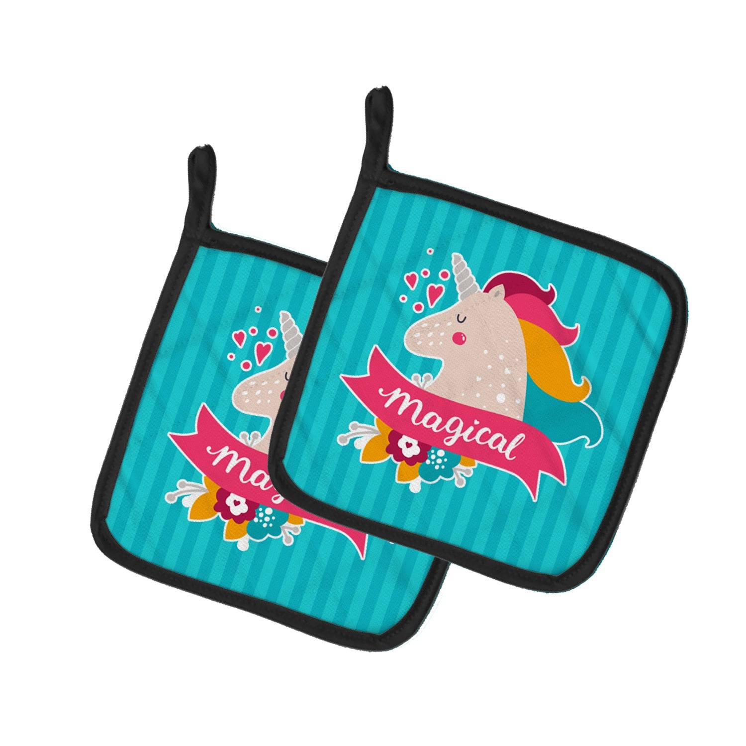 Unicorn Magical Pot Holder Set of 2 Heat Resistant Quilted Hot Pads 7.5 x 7.5 Inch, Insulated Kitchen Trivets for Cooking & Baking