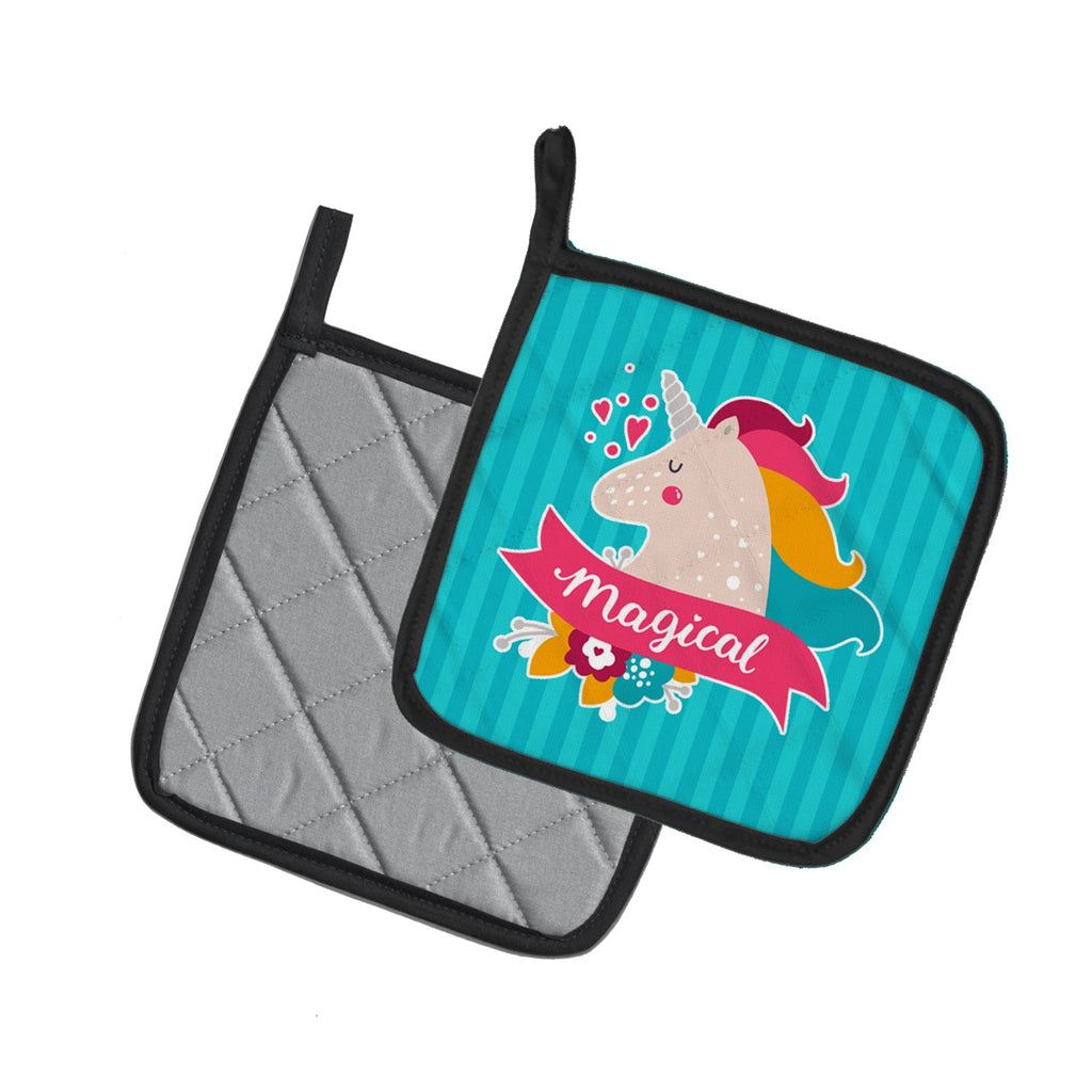 Unicorn Magical Pot Holder Set of 2 Heat Resistant Quilted Hot Pads 7.5 x 7.5 Inch, Insulated Kitchen Trivets for Cooking & Baking