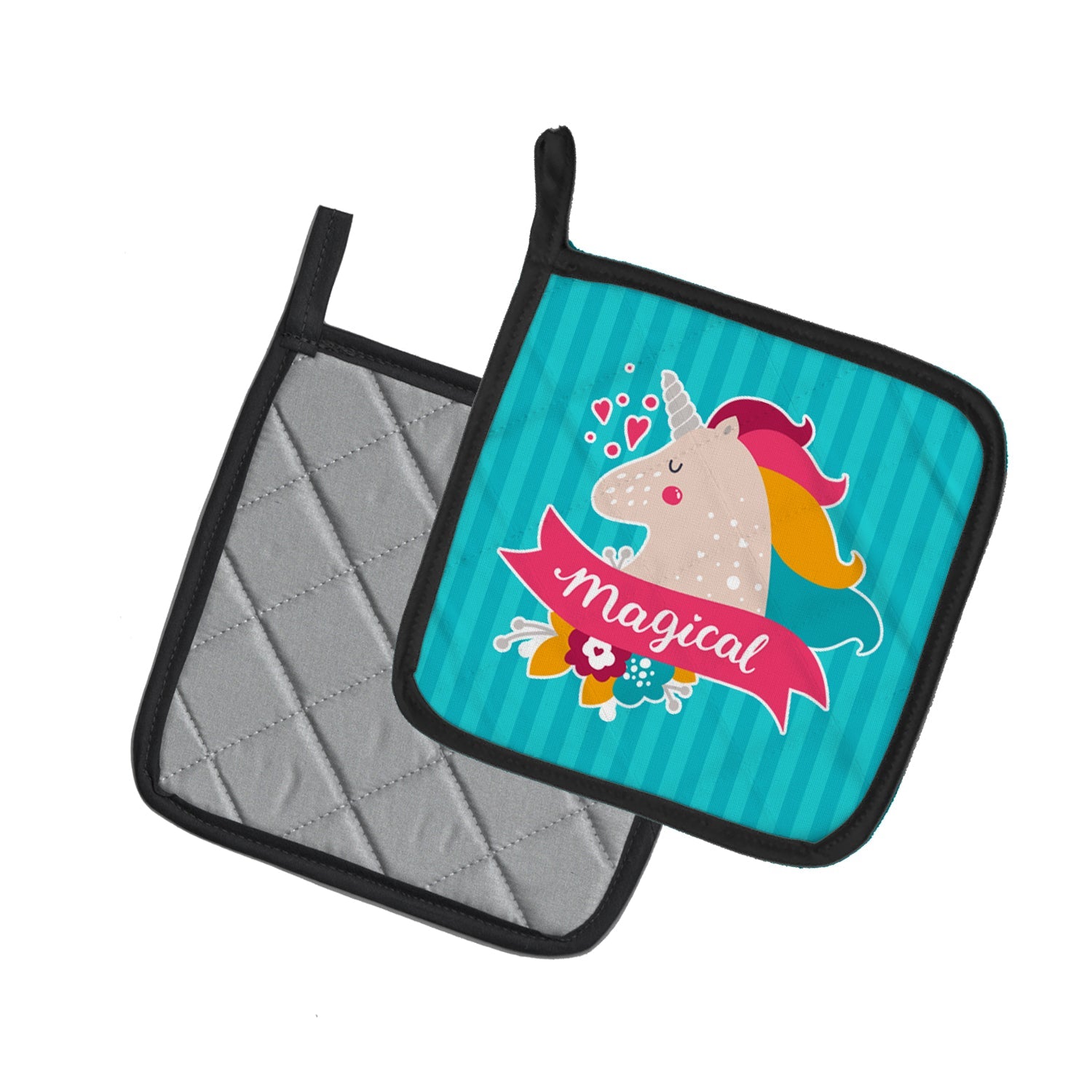 Unicorn Magical Pot Holder Set of 2 Heat Resistant Quilted Hot Pads 7.5 x 7.5 Inch, Insulated Kitchen Trivets for Cooking & Baking