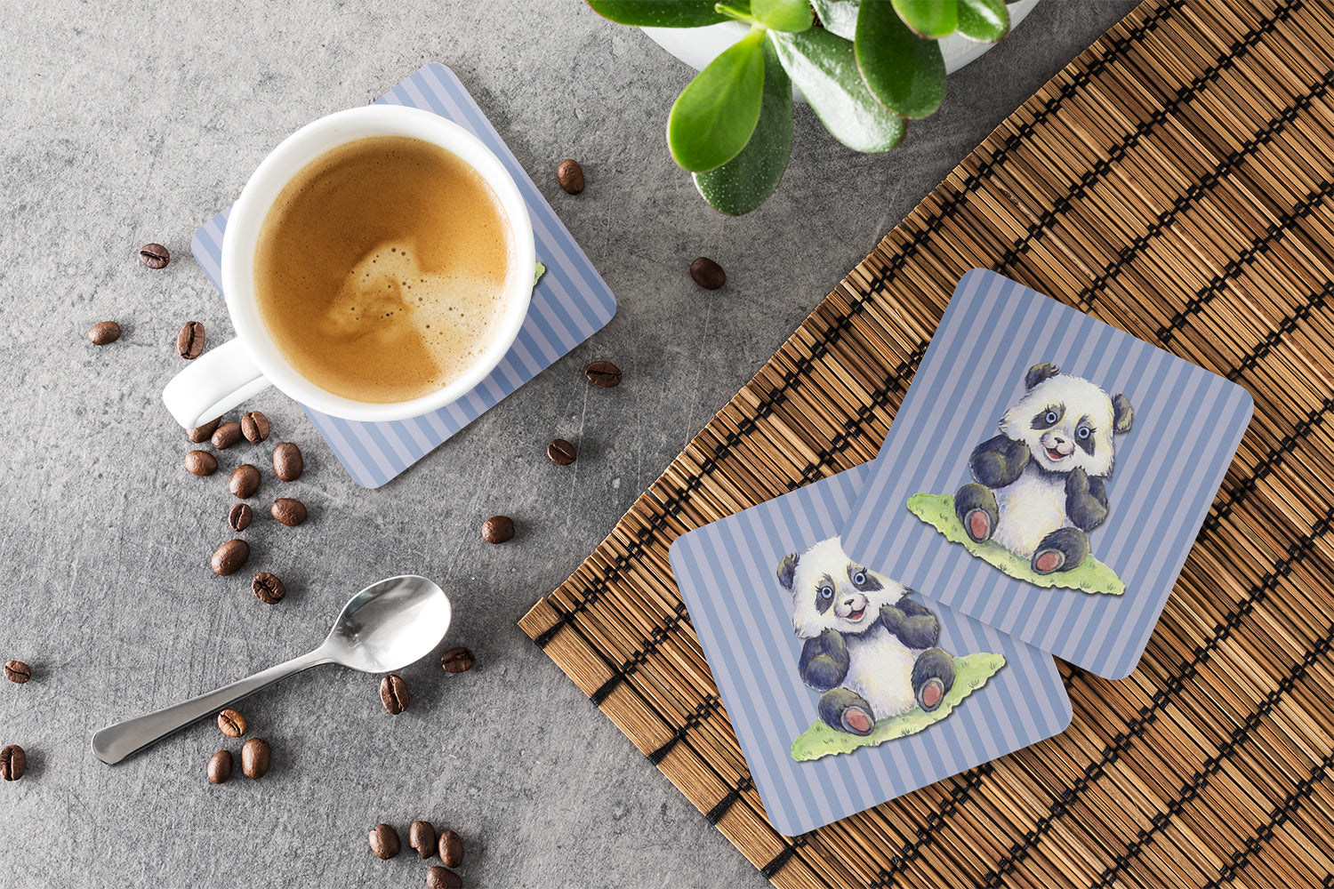 Panda Bear Foam Coasters Set of 4 Cup Coasters for Indoor Outdoor, Tabletop Protection, Anti Slip, Mouse pad Material