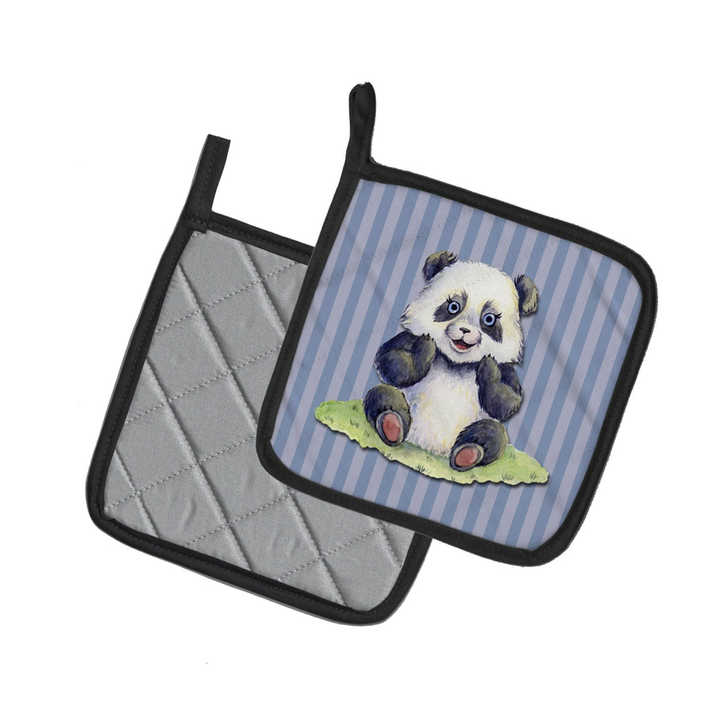 Panda Bear Pot Holder Set of 2 Heat Resistant Quilted Hot Pads 7.5 x 7.5 Inch, Insulated Kitchen Trivets for Cooking & Baking