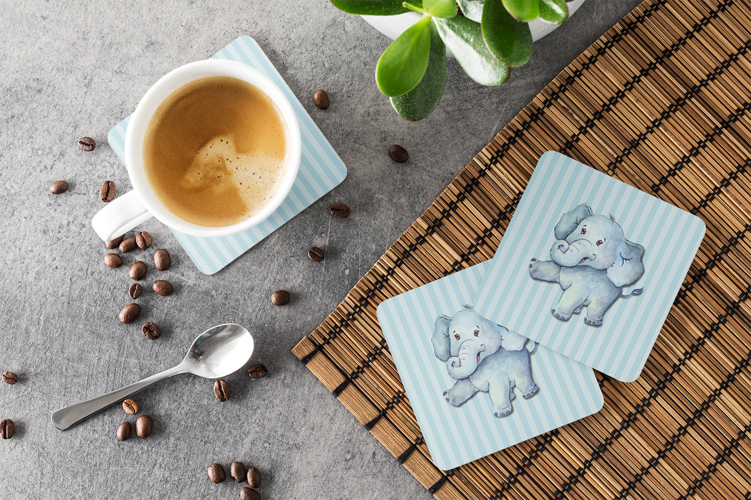Elephant Foam Coasters Set of 4 Cup Coasters for Indoor Outdoor, Tabletop Protection, Anti Slip, Mouse pad Material
