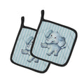 Elephant Pot Holder Set of 2 Heat Resistant Quilted Hot Pads 7.5 x 7.5 Inch, Insulated Kitchen Trivets for Cooking & Baking