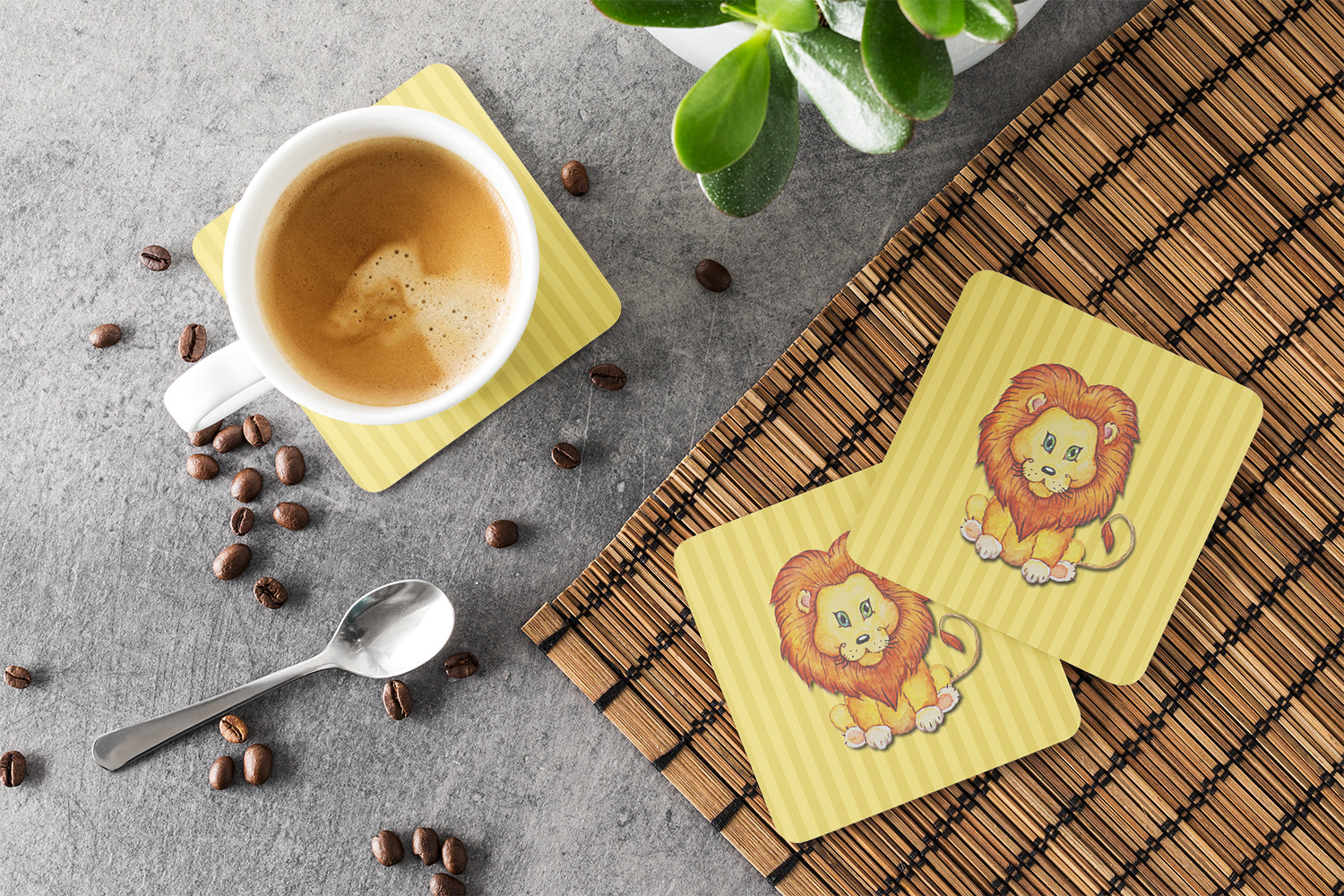 Lion Foam Coasters Set of 4 Cup Coasters for Indoor Outdoor, Tabletop Protection, Anti Slip, Mouse pad Material