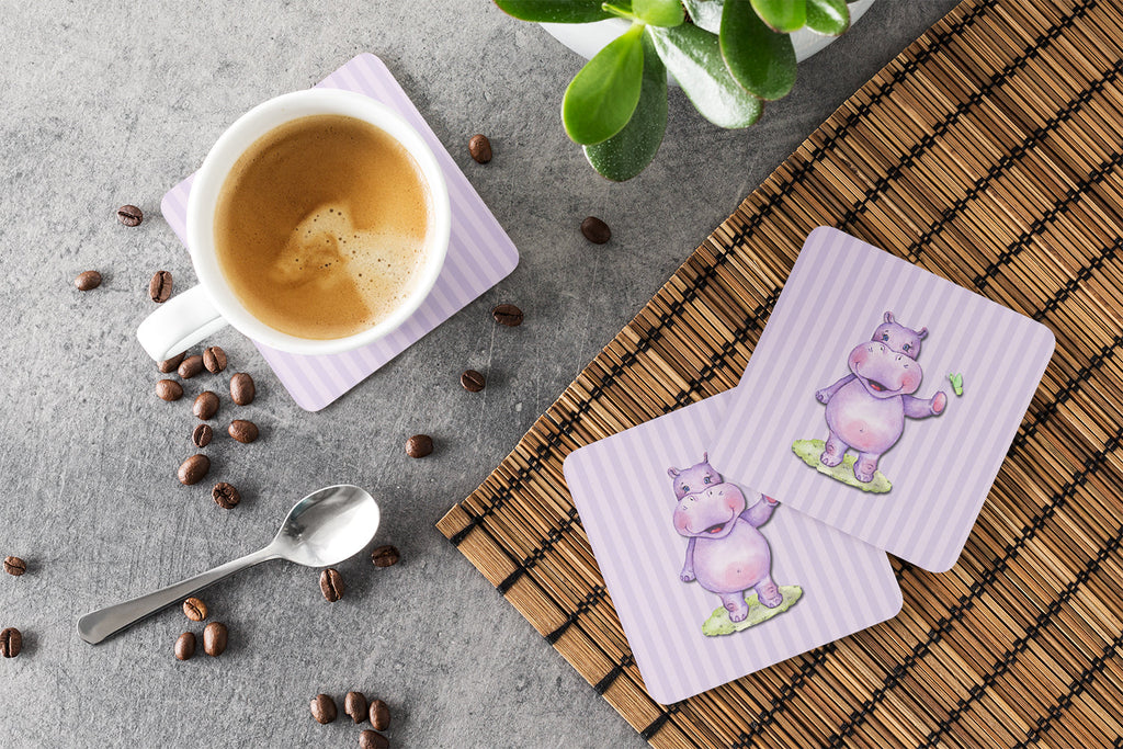 Hippopotamus Foam Coasters Set of 4 Cup Coasters for Indoor Outdoor, Tabletop Protection, Anti Slip, Mouse pad Material