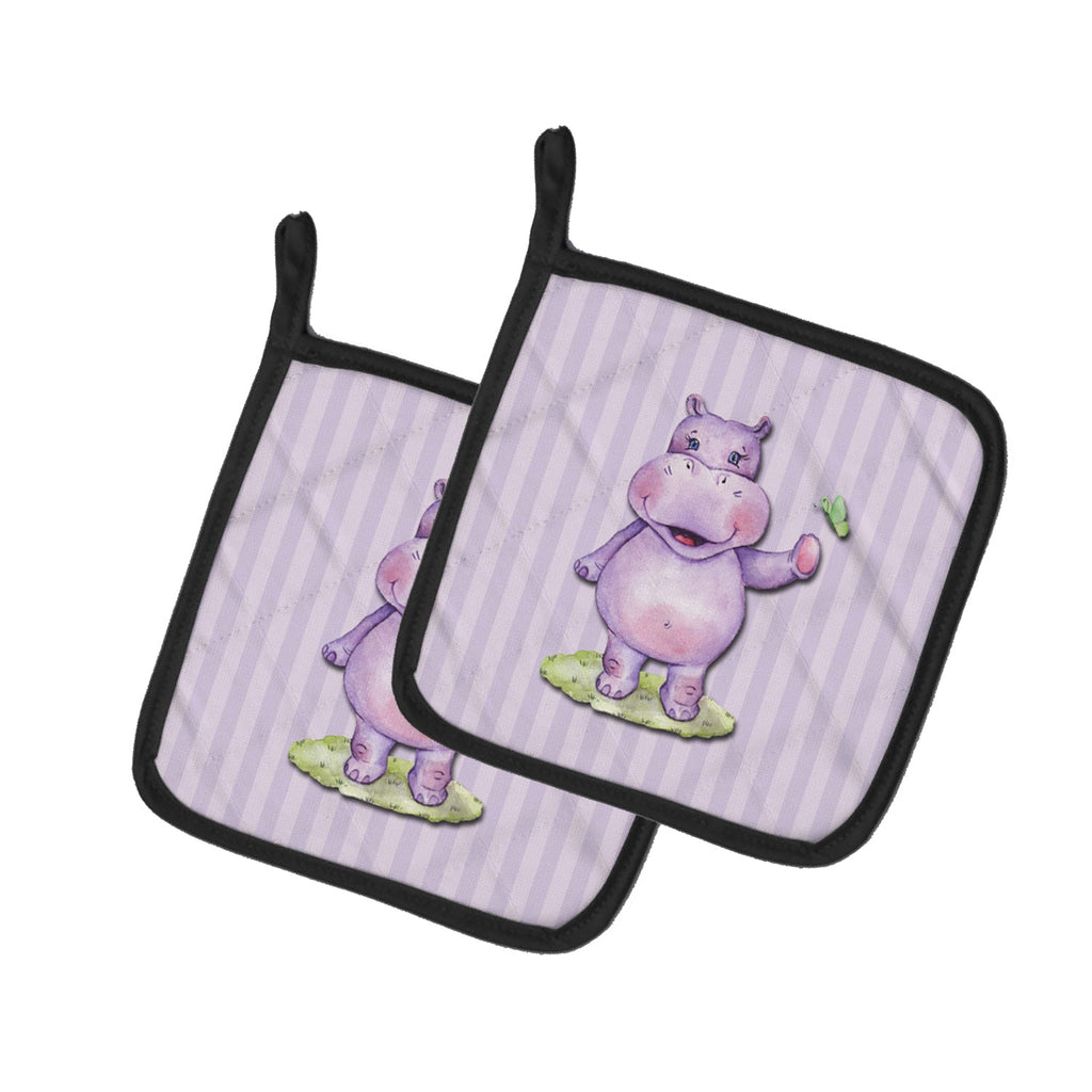 Hippopotamus Pot Holder Set of 2 Heat Resistant Quilted Hot Pads 7.5 x 7.5 Inch, Insulated Kitchen Trivets for Cooking & Baking