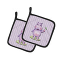 Hippopotamus Pot Holder Set of 2 Heat Resistant Quilted Hot Pads 7.5 x 7.5 Inch, Insulated Kitchen Trivets for Cooking & Baking