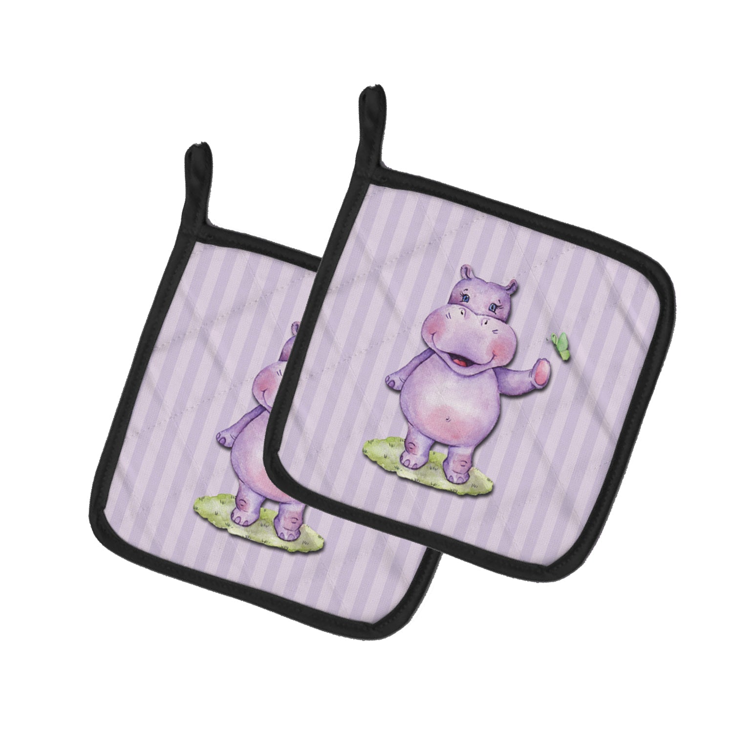 Hippopotamus Pot Holder Set of 2 Heat Resistant Quilted Hot Pads 7.5 x 7.5 Inch, Insulated Kitchen Trivets for Cooking & Baking
