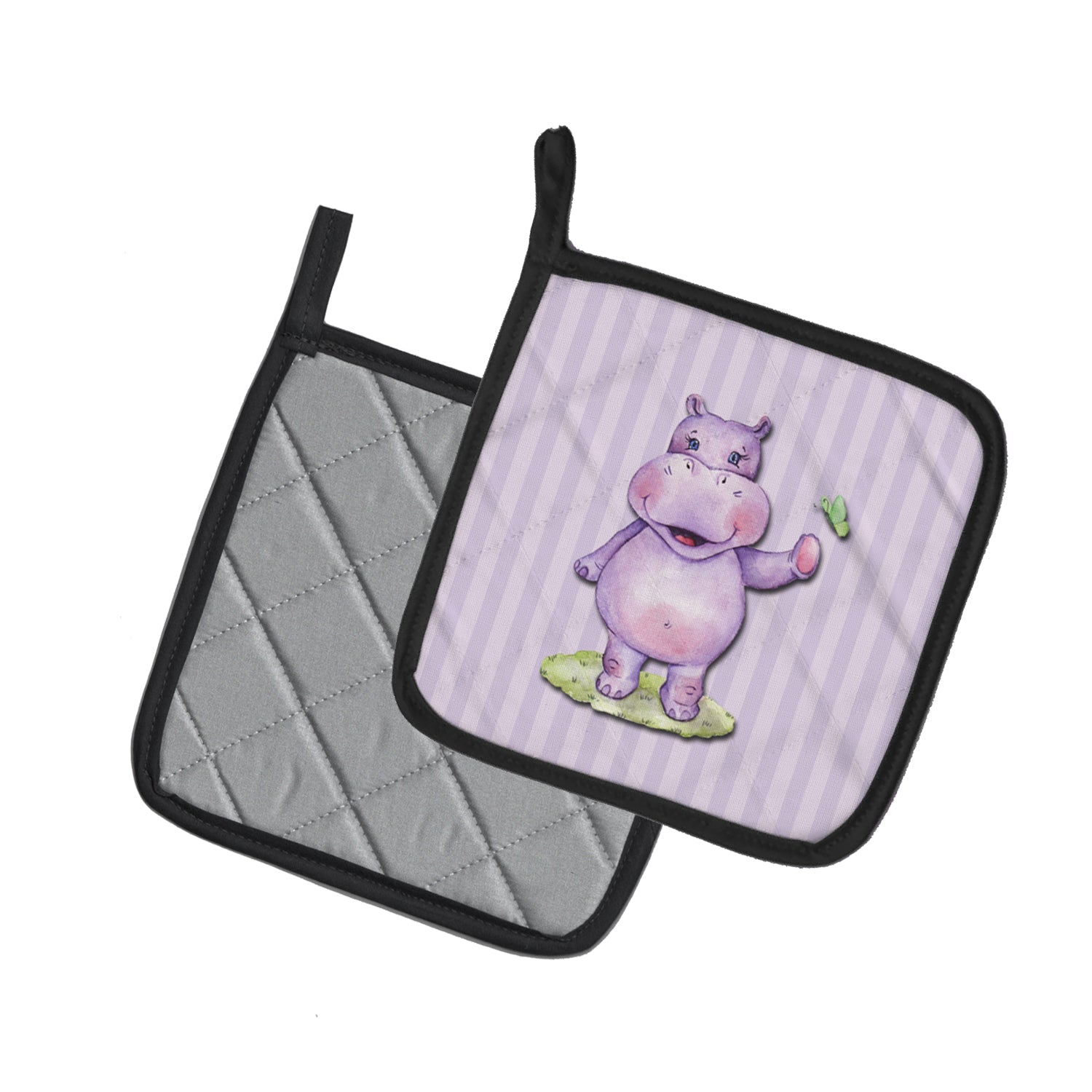 Hippopotamus Pot Holder Set of 2 Heat Resistant Quilted Hot Pads 7.5 x 7.5 Inch, Insulated Kitchen Trivets for Cooking & Baking