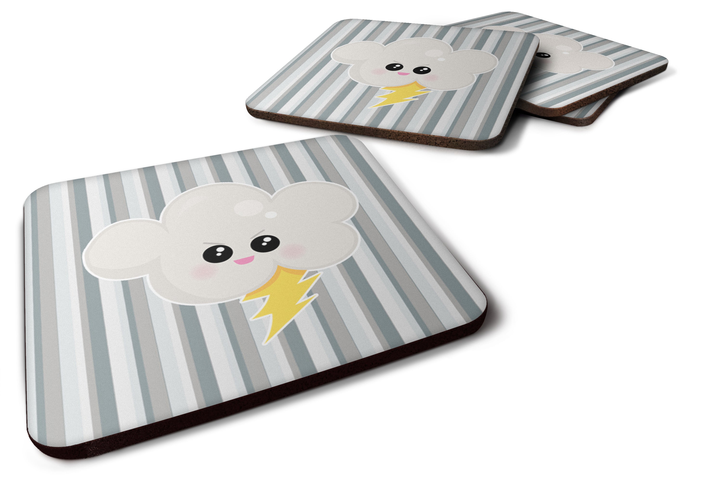 Weather Thuderstorm Face Foam Coasters Set of 4 Cup Coasters for Indoor Outdoor, Tabletop Protection, Anti Slip, Mouse pad Material