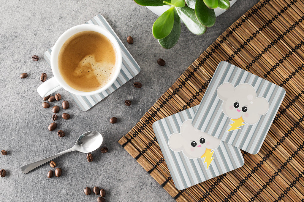 Weather Thuderstorm Face Foam Coasters Set of 4 Cup Coasters for Indoor Outdoor, Tabletop Protection, Anti Slip, Mouse pad Material