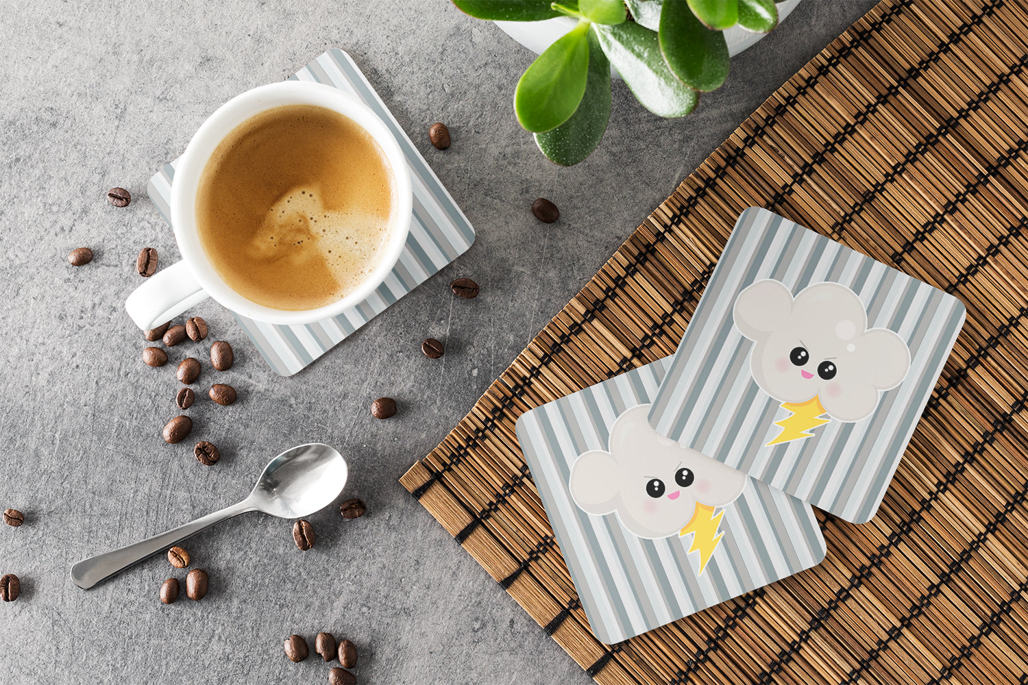 Weather Thuderstorm Face Foam Coasters Set of 4 Cup Coasters for Indoor Outdoor, Tabletop Protection, Anti Slip, Mouse pad Material