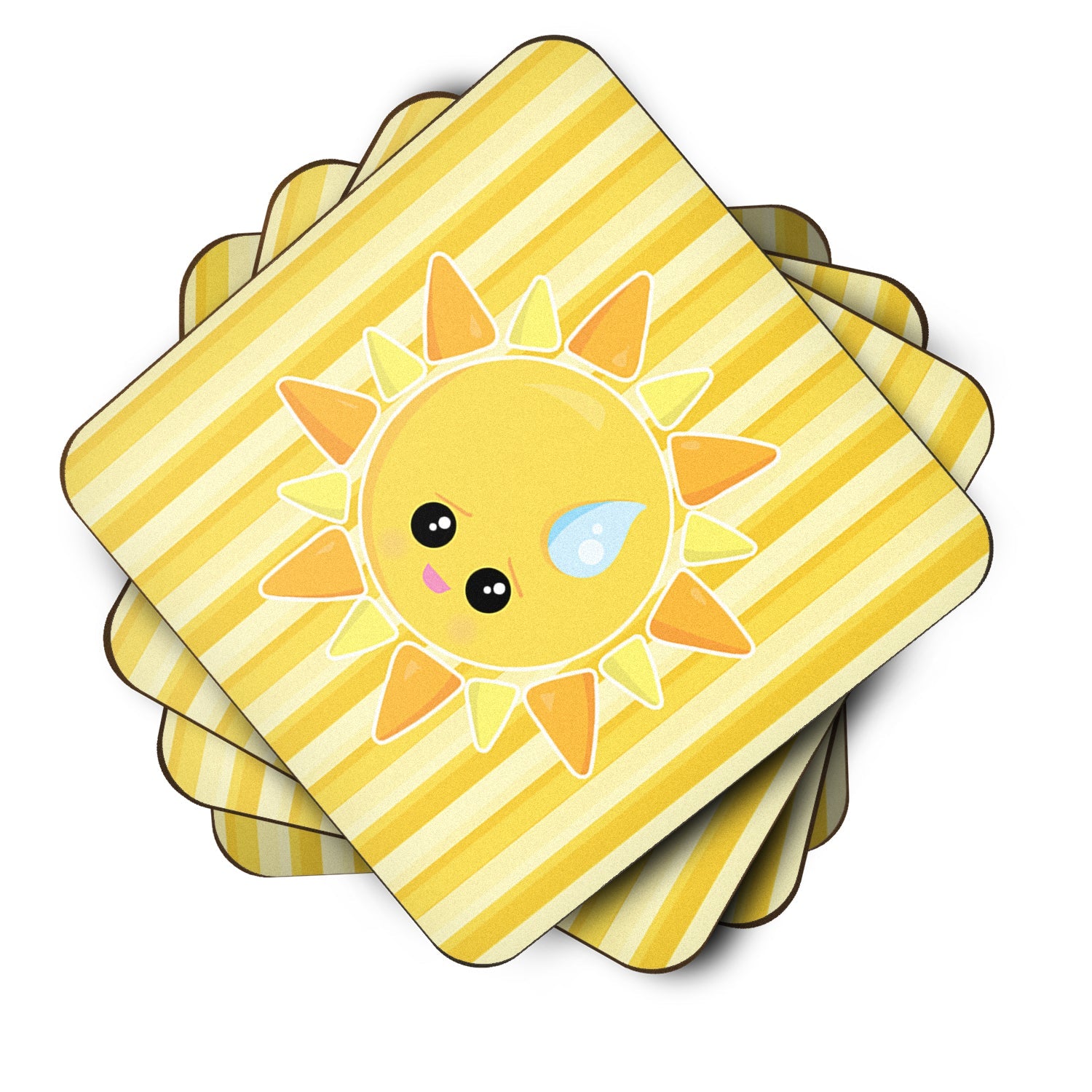 Weather Sun Sprinkle Face Foam Coasters Set of 4 Cup Coasters for Indoor Outdoor, Tabletop Protection, Anti Slip, Mouse pad Material