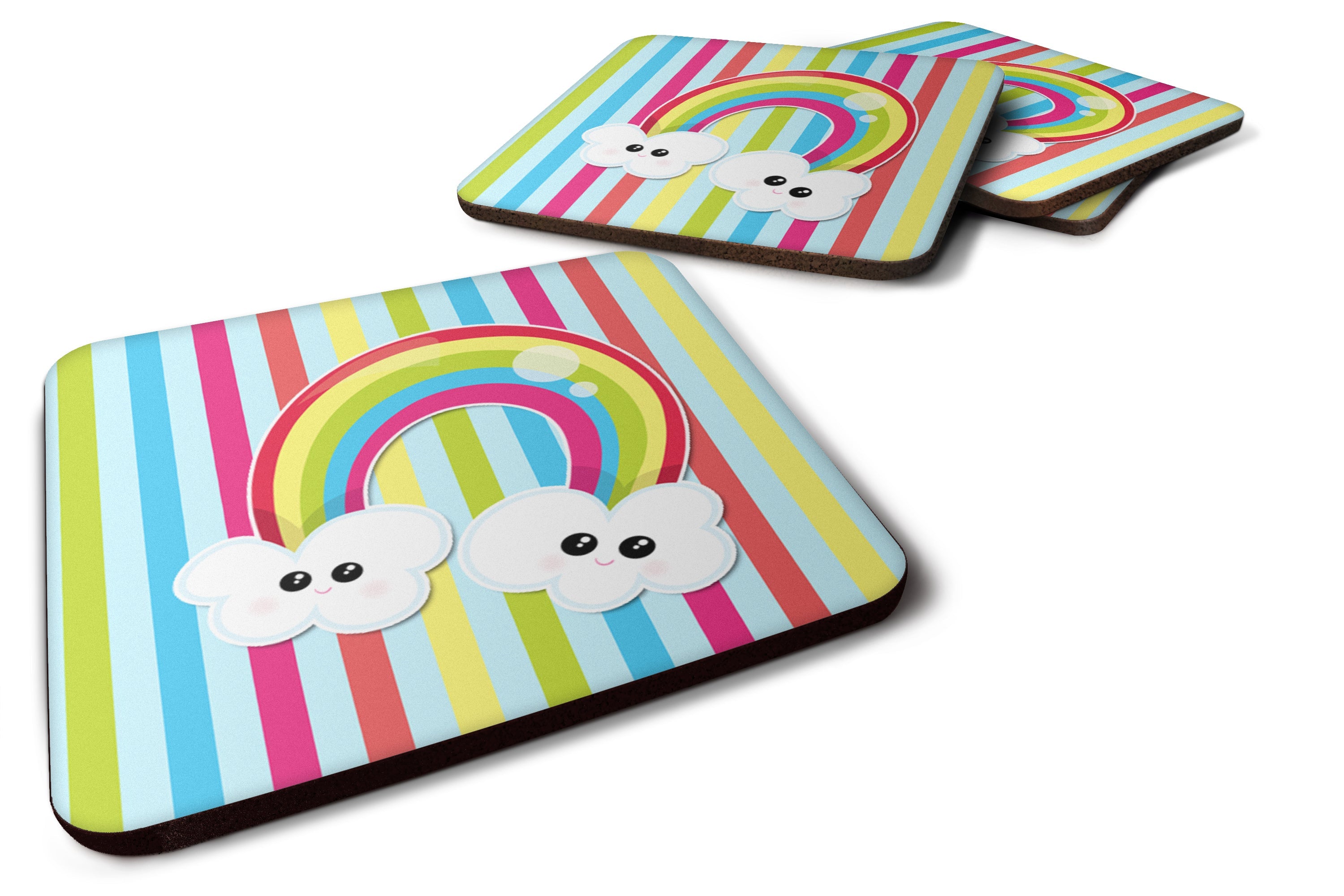 Weather Rainbow Face Foam Coasters Set of 4 Cup Coasters for Indoor Outdoor, Tabletop Protection, Anti Slip, Mouse pad Material