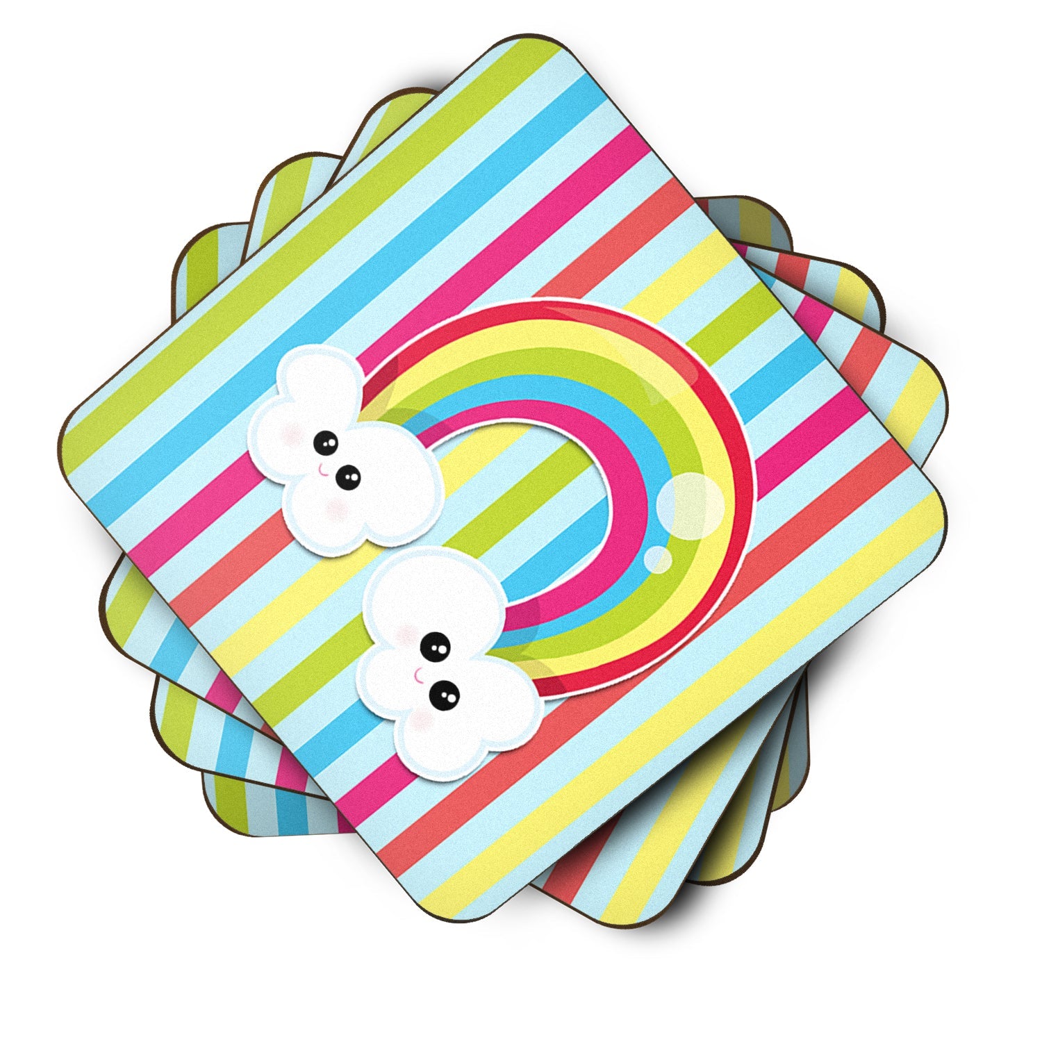 Weather Rainbow Face Foam Coasters Set of 4 Cup Coasters for Indoor Outdoor, Tabletop Protection, Anti Slip, Mouse pad Material
