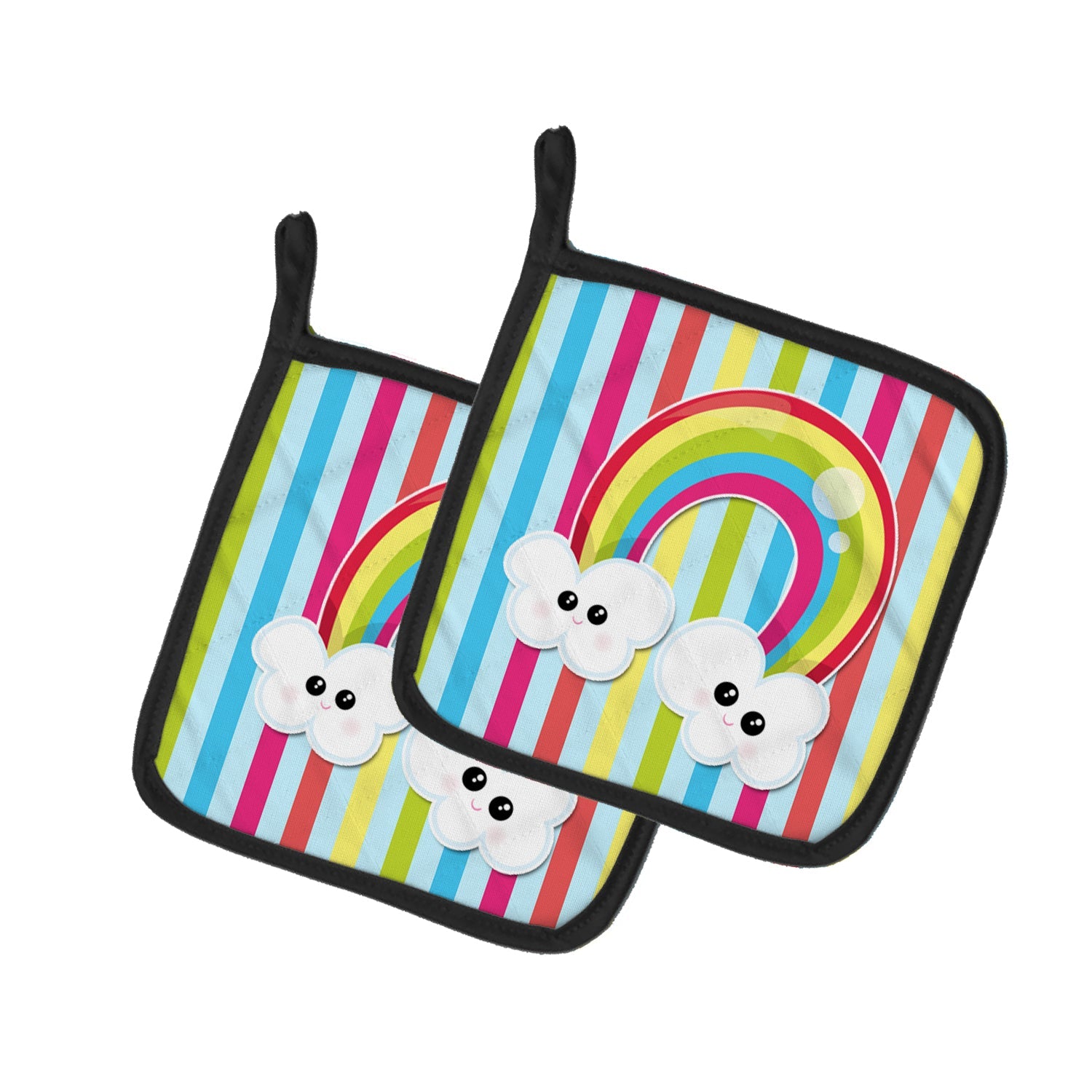 Weather Rainbow Face Pot Holder Set of 2 Heat Resistant Quilted Hot Pads 7.5 x 7.5 Inch, Insulated Kitchen Trivets for Cooking & Baking