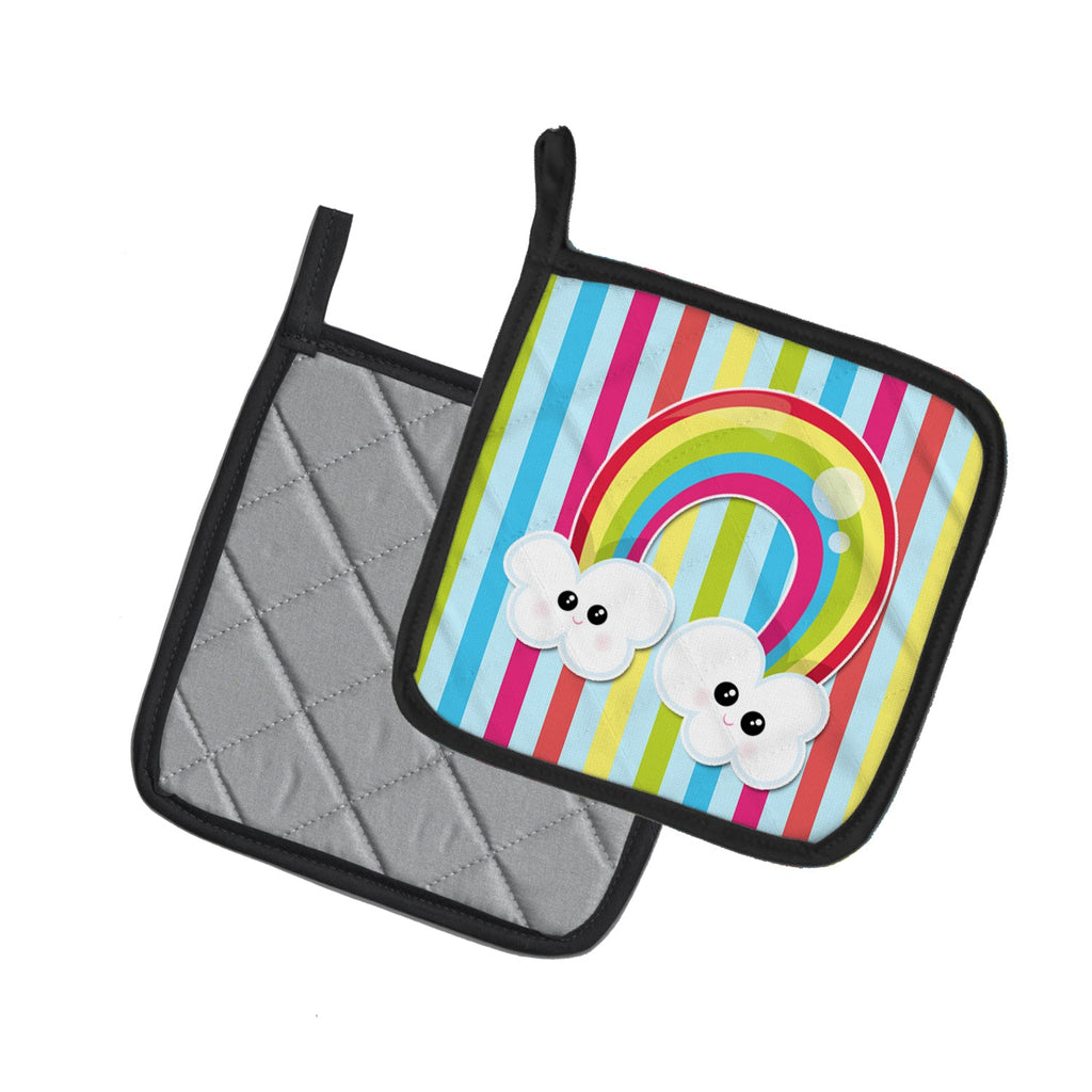 Weather Rainbow Face Pot Holder Set of 2 Heat Resistant Quilted Hot Pads 7.5 x 7.5 Inch, Insulated Kitchen Trivets for Cooking & Baking