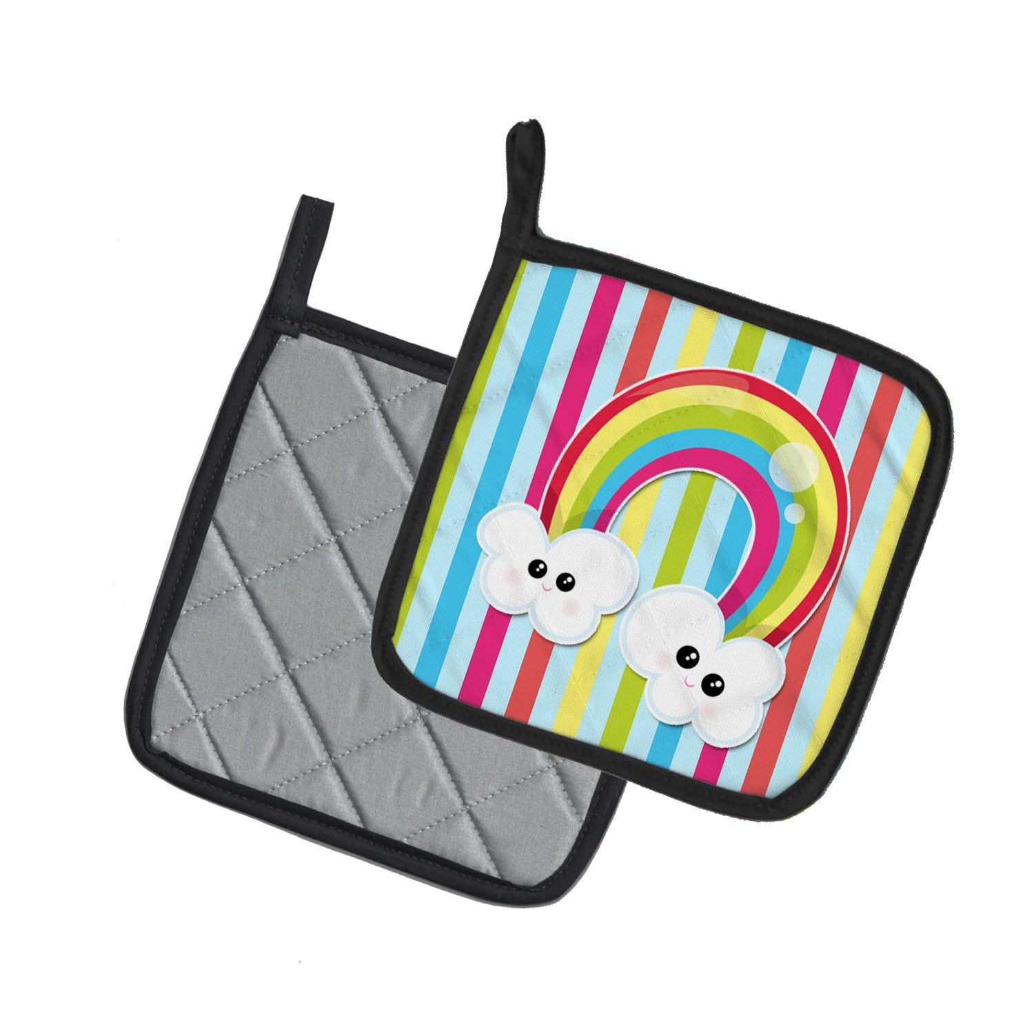 Weather Rainbow Face Pot Holder Set of 2 Heat Resistant Quilted Hot Pads 7.5 x 7.5 Inch, Insulated Kitchen Trivets for Cooking & Baking