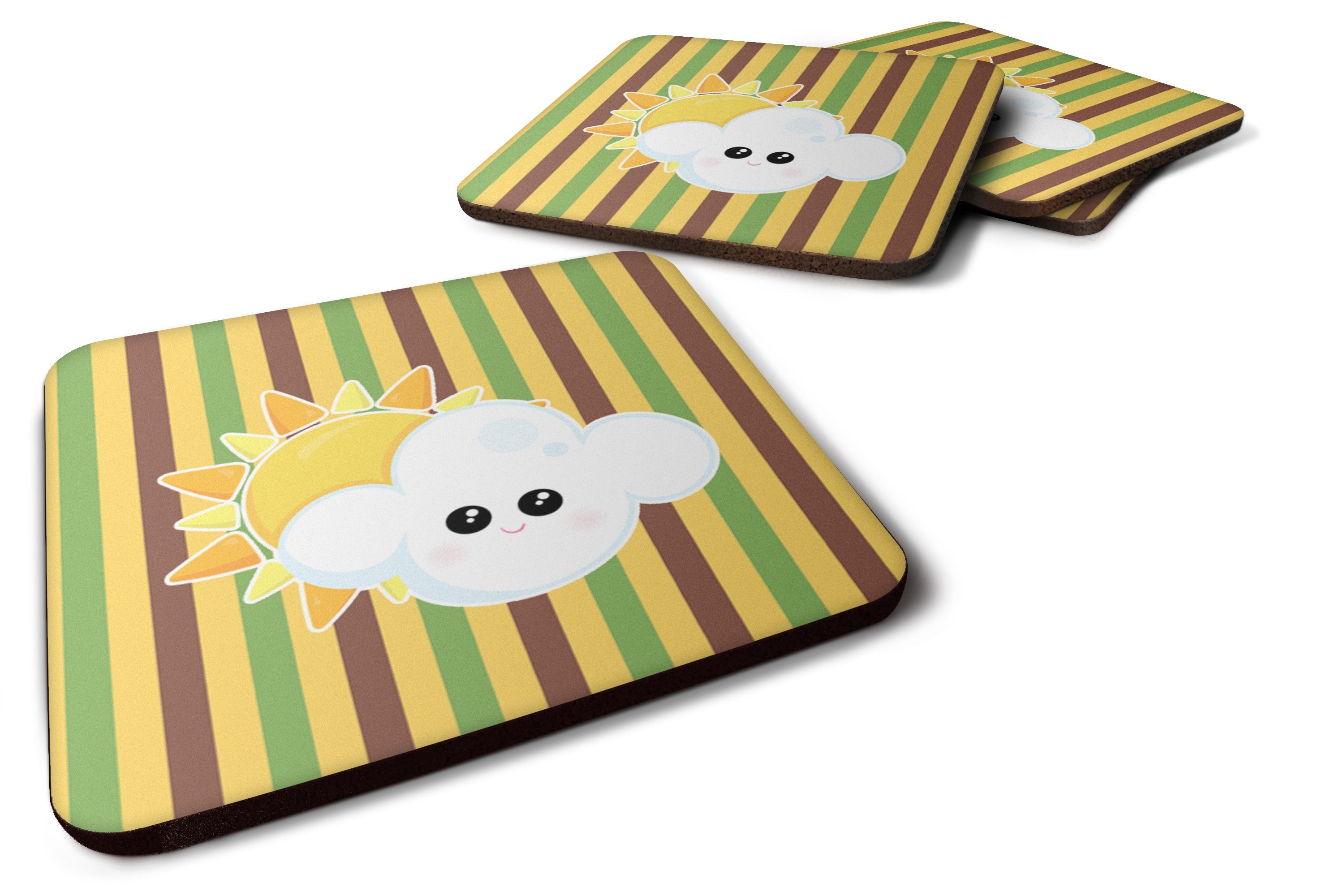 Weather Partly Cloudy Face Foam Coasters Set of 4 Cup Coasters for Indoor Outdoor, Tabletop Protection, Anti Slip, Mouse pad Material