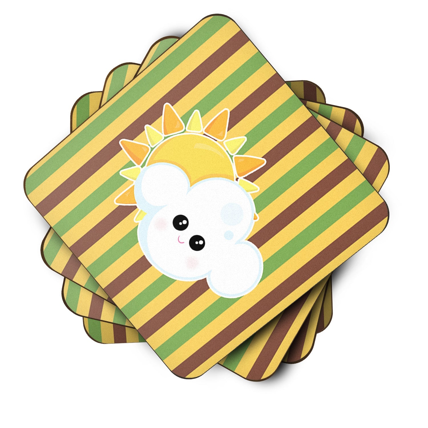 Weather Partly Cloudy Face Foam Coasters Set of 4 Cup Coasters for Indoor Outdoor, Tabletop Protection, Anti Slip, Mouse pad Material