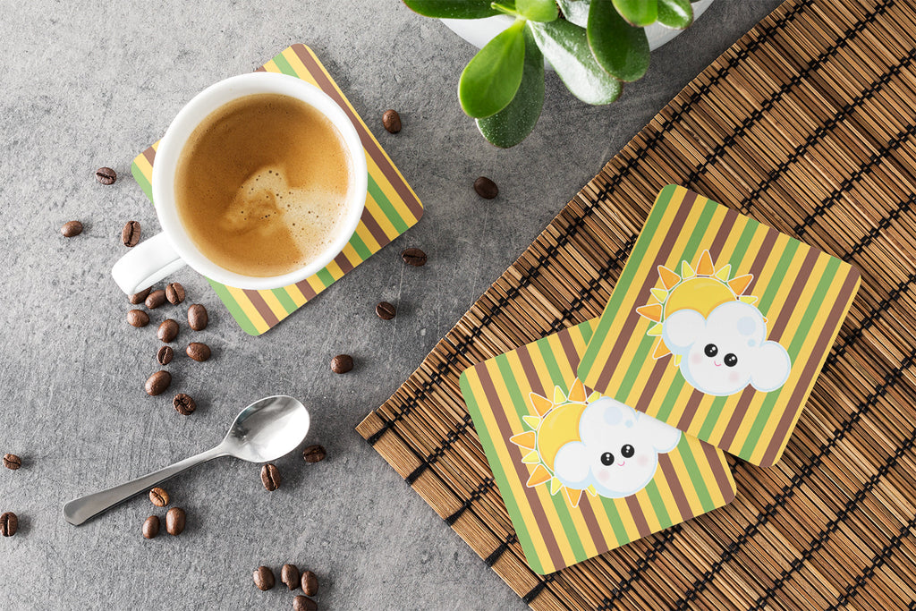 Weather Partly Cloudy Face Foam Coasters Set of 4 Cup Coasters for Indoor Outdoor, Tabletop Protection, Anti Slip, Mouse pad Material