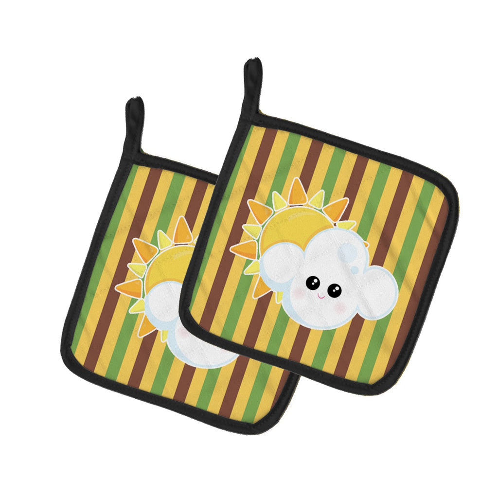 Weather Partly Cloudy Face Pot Holder Set of 2 Heat Resistant Quilted Hot Pads 7.5 x 7.5 Inch, Insulated Kitchen Trivets for Cooking & Baking