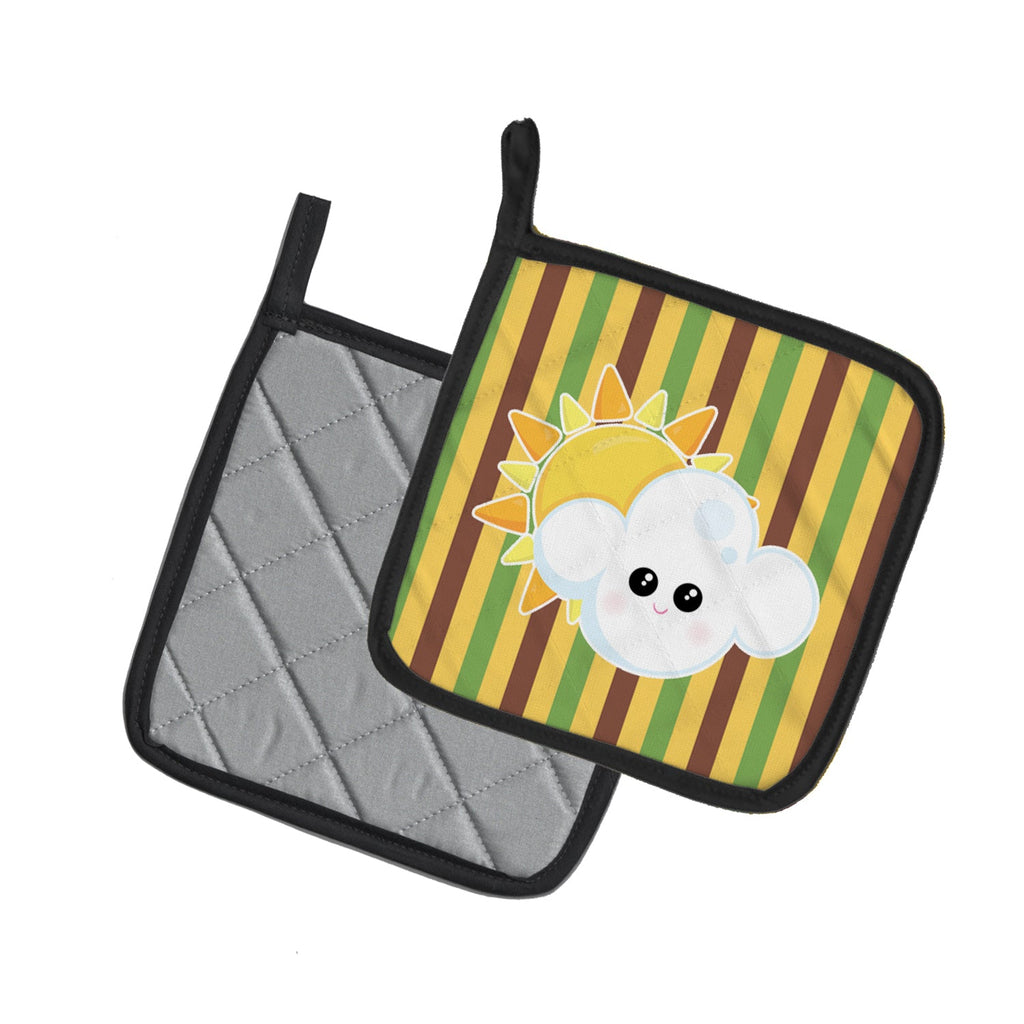 Weather Partly Cloudy Face Pot Holder Set of 2 Heat Resistant Quilted Hot Pads 7.5 x 7.5 Inch, Insulated Kitchen Trivets for Cooking & Baking