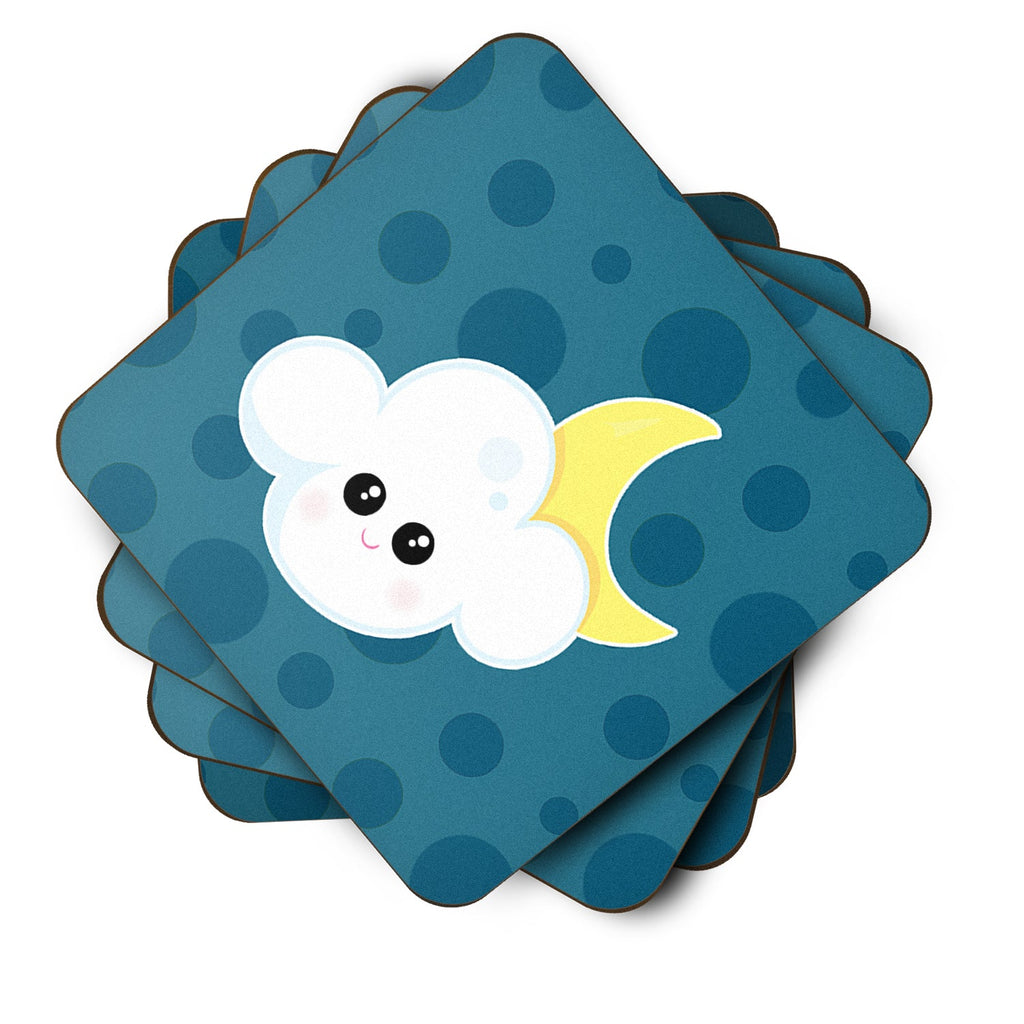 Weather Cloudy Moon Face Foam Coasters Set of 4 Cup Coasters for Indoor Outdoor, Tabletop Protection, Anti Slip, Mouse pad Material