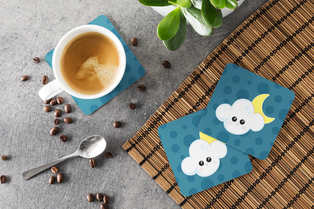 Weather Cloudy Moon Face Foam Coasters Set of 4 Cup Coasters for Indoor Outdoor, Tabletop Protection, Anti Slip, Mouse pad Material