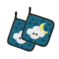 Weather Cloudy Moon Face Pot Holder Set of 2 Heat Resistant Quilted Hot Pads 7.5 x 7.5 Inch, Insulated Kitchen Trivets for Cooking & Baking