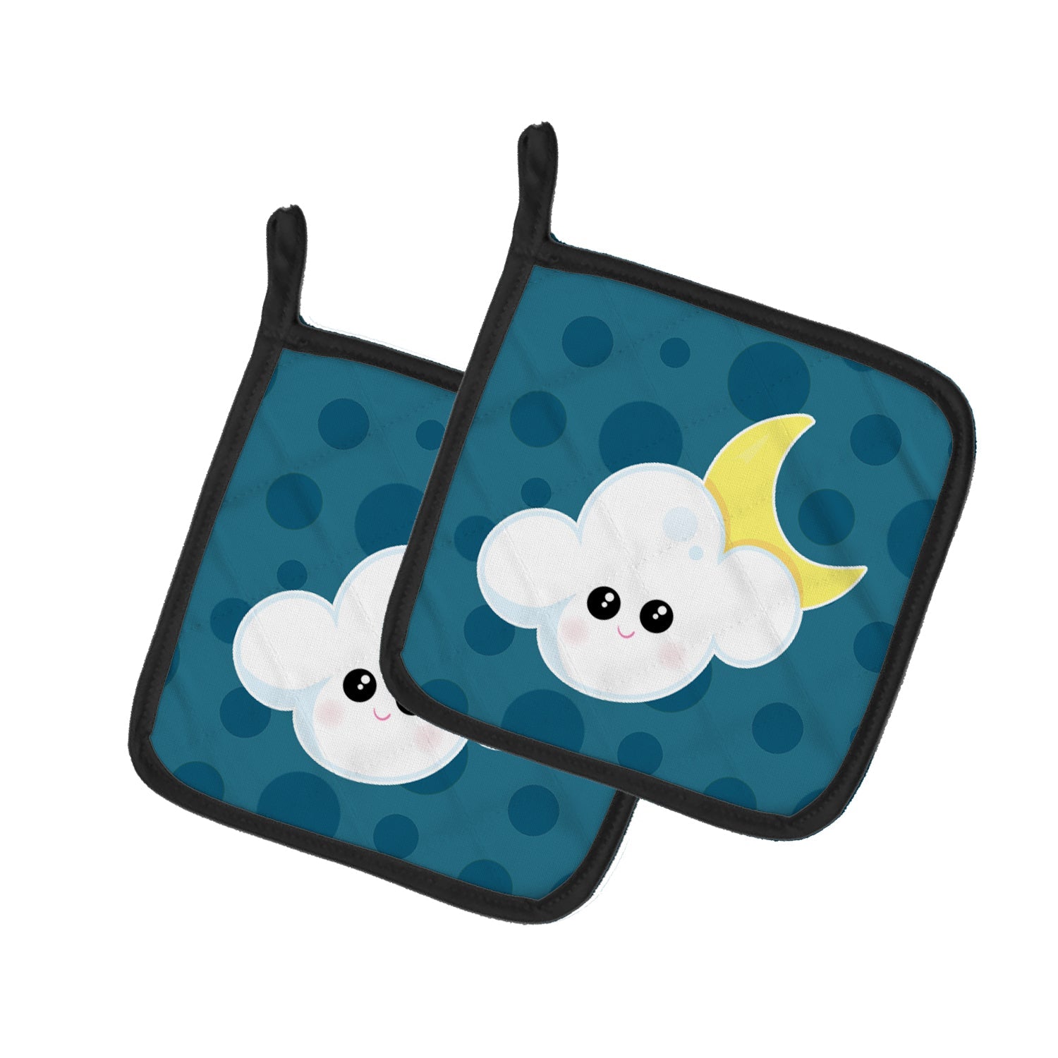 Weather Cloudy Moon Face Pot Holder Set of 2 Heat Resistant Quilted Hot Pads 7.5 x 7.5 Inch, Insulated Kitchen Trivets for Cooking & Baking