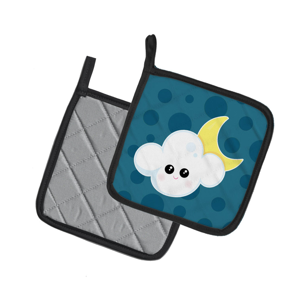 Weather Cloudy Moon Face Pot Holder Set of 2 Heat Resistant Quilted Hot Pads 7.5 x 7.5 Inch, Insulated Kitchen Trivets for Cooking & Baking