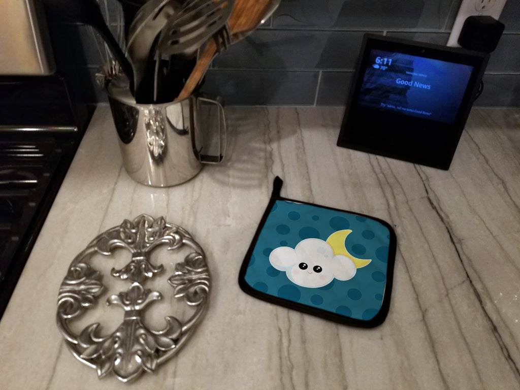 Weather Cloudy Moon Face Pot Holder Set of 2 Heat Resistant Quilted Hot Pads 7.5 x 7.5 Inch, Insulated Kitchen Trivets for Cooking & Baking